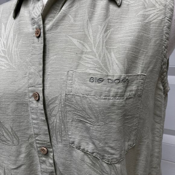 VTG Big Dogs Resortwear 100% Silk Top Sz M Pale Green Button Up Tropical Coastal - Picture 13 of 13